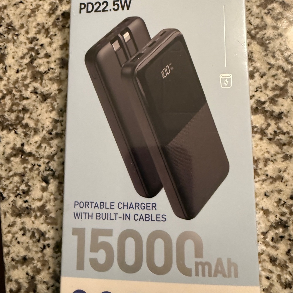 Portable Charger with Built-in Cables - Black